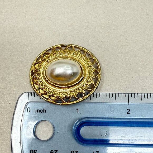 Vintage Scarf Pin Oval Imitation Pearl Gold-Tone Classic Old Money‎ Retro - Picture 10 of 10